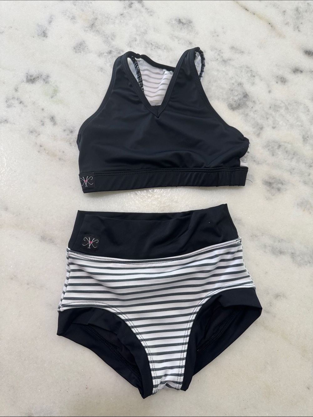 Kandi Kouture Black Striped High-Waist Women’s Swim Set